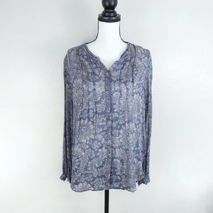Lucky Brand | Pleated Paisley Long Sleeve Button